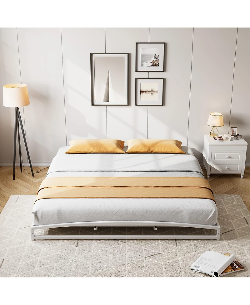homfan Metal Platform Bed Frame with Arch Headboard and Footboard, Low Profile Steel Slat Support