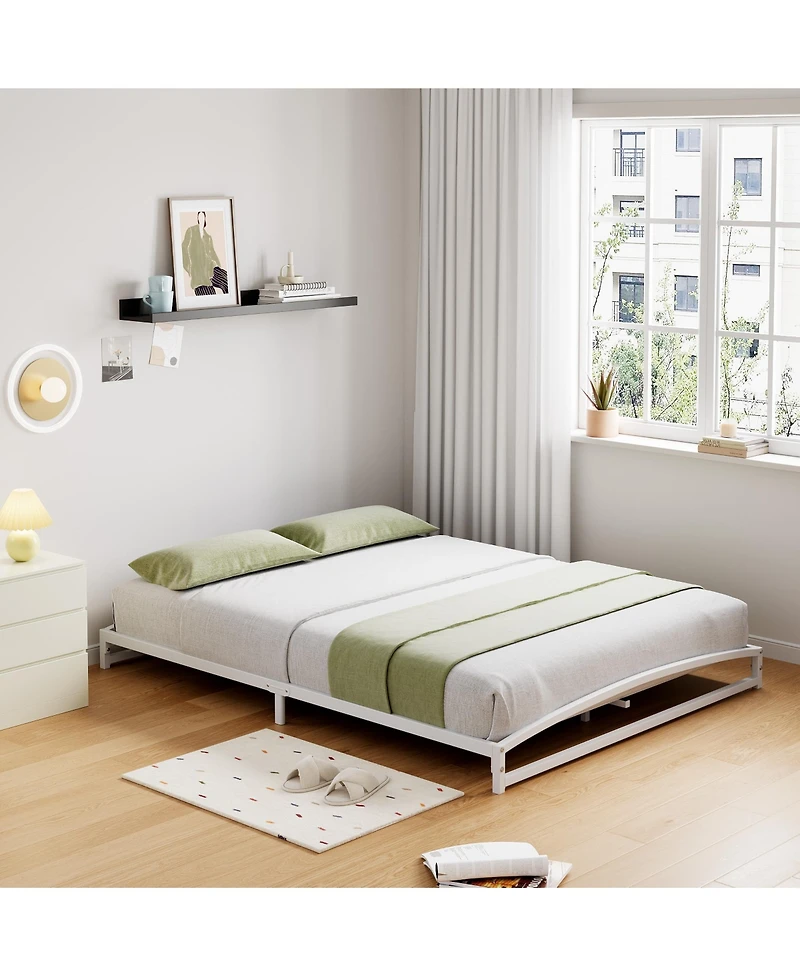 homfan Metal Platform Bed Frame with Arch Headboard and Footboard, Low Profile Steel Slat Support