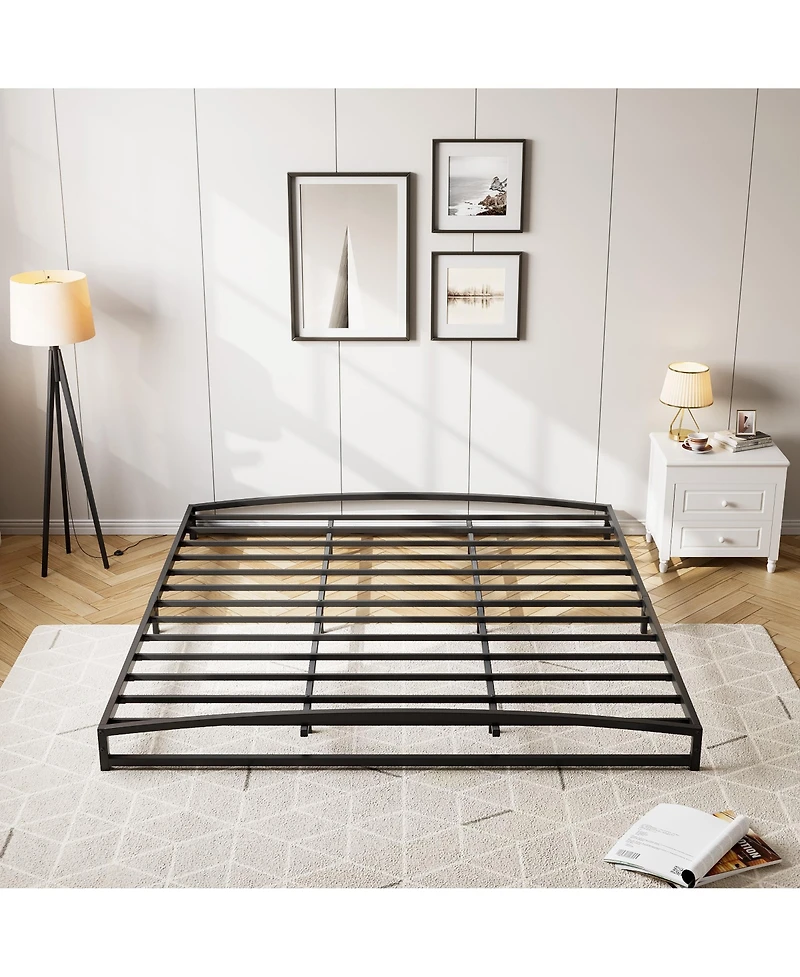 homfan Metal Platform Bed Frame with Arch Headboard and Footboard, Low Profile Steel Slat Support