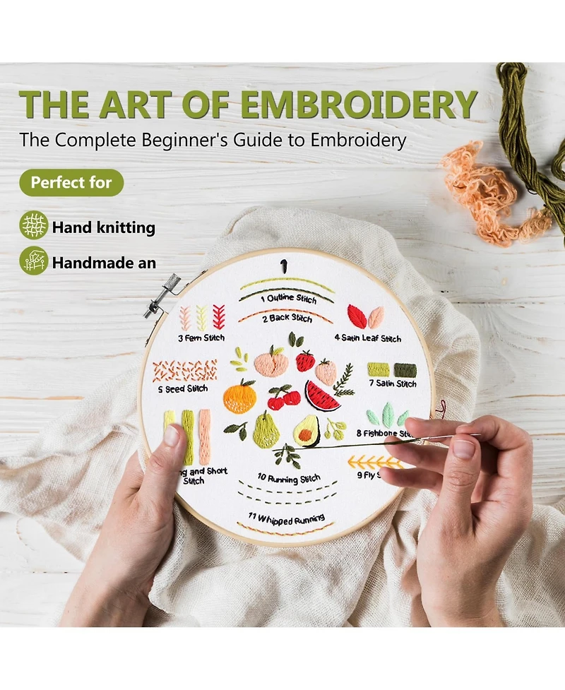 Gnuadz 3 Pack Embroidery Kit Beginner Adult Diy Stamped Pattern Hoop Thread Video Tutorial