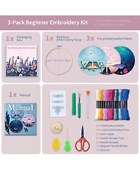 Gnuadz 3-pack Embroidery Kit Adults Animal Stitched Designs Videos Guide