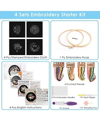 Gnuadz 4 Sets Embroidery Kit Floral Cross Stitch Cloth Hoops Threads