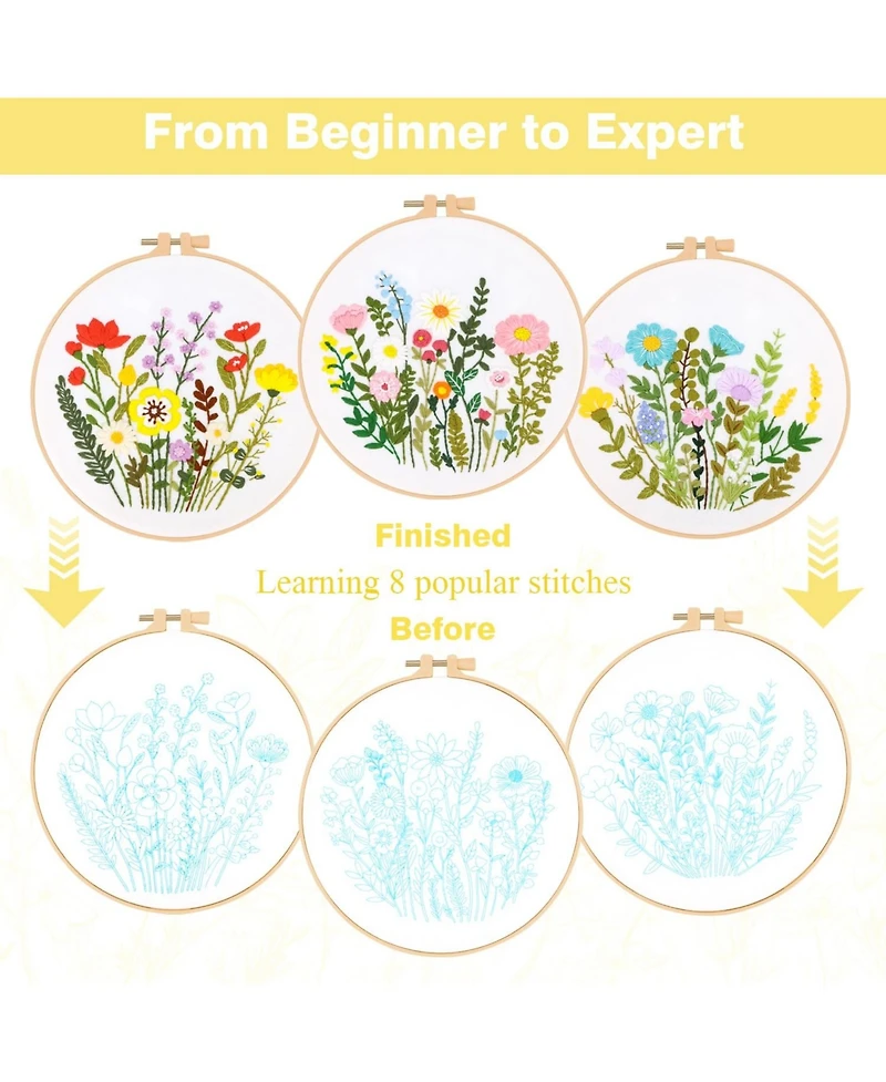 Gnuadz Embroidery Kit Beginners Flower Pattern Diy Hoop Floss