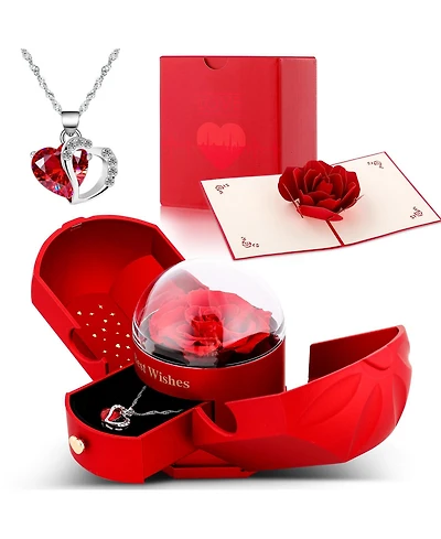 Gnuadz Preserved Rose Heart Necklace Mom Gift Mother's Day