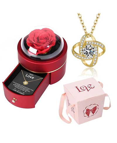 Gnuadz Preserved Rose Box Four Leaf Necklace Gift