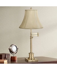 360 Lighting Traditional Swing Arm Desk Table Lamp Adjustable Height 36" Tall Antique Brass Imperial Bell Shade Living Room Bedroom