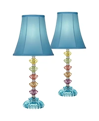 360 Lighting Bohemian 21" High Small Modern Accent Table Lamps Set of 2 Stacked Glass Shade Living Room Bedroom