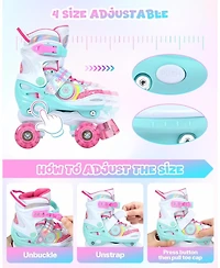 Sportneer Kids Roller Skates 4 Size Adjustable 8 Flash Led Wheels with Gear for Ages 3-12 Xs Foot Length 5.7 to 6.3 Inch Indoor Outdoor