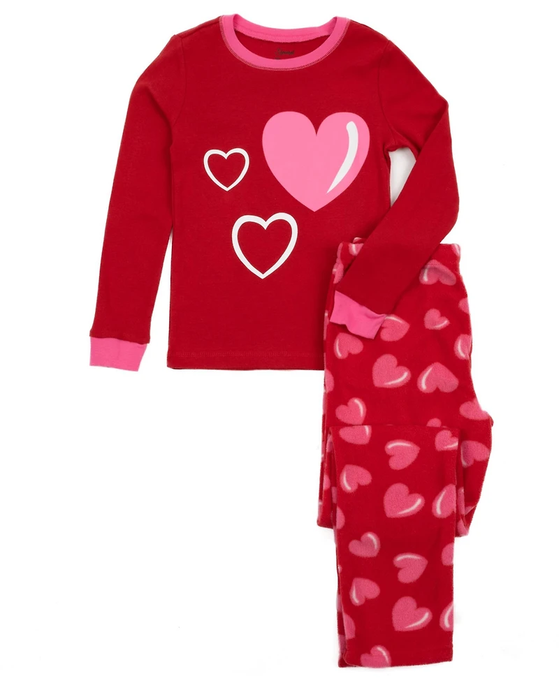 Leveret Girls Matching Family Two-Piece Pajamas - Cotton Top and Fleece Pants Cute Playful Prints