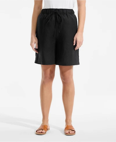 Lands' End Women's Plus Linen High Rise Pull On 7" Shorts