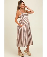 Pinkblush Maternity Mocha Striped Sleeveless Midi Dress