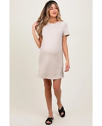 Pinkblush Maternity Beige Ribbed Knit Basic Short Sleeve T-Shirt Dress