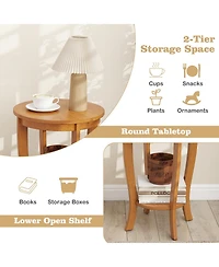 Slickblue Round Side Table with 2-Tier Storage and Solid Wood Legs for Bedroom or Living Room