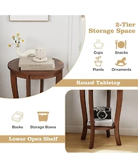 Slickblue Round Side Table with 2-Tier Storage and Solid Wood Legs for Bedroom or Living Room
