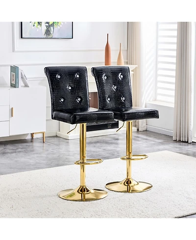 Rainsken Swivel Bar Stools Set of 2, Adjustable Faux crocodile Leather, with Button Tufted Back, Metal Leg Kitchen Island Chairs, for