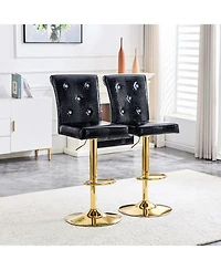 Rainsken Swivel Bar Stools Set of 2, Adjustable Faux crocodile Leather, with Button Tufted Back, Metal Leg Kitchen Island Chairs, for