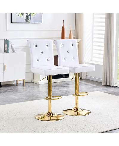 Rainsken Swivel Bar Stools Set of 2, Adjustable Faux crocodile Leather, with Button Tufted Back, Metal Leg Kitchen Island Chairs, for