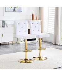 Rainsken Swivel Bar Stools Set of 2, Adjustable Faux crocodile Leather, with Button Tufted Back, Metal Leg Kitchen Island Chairs, for