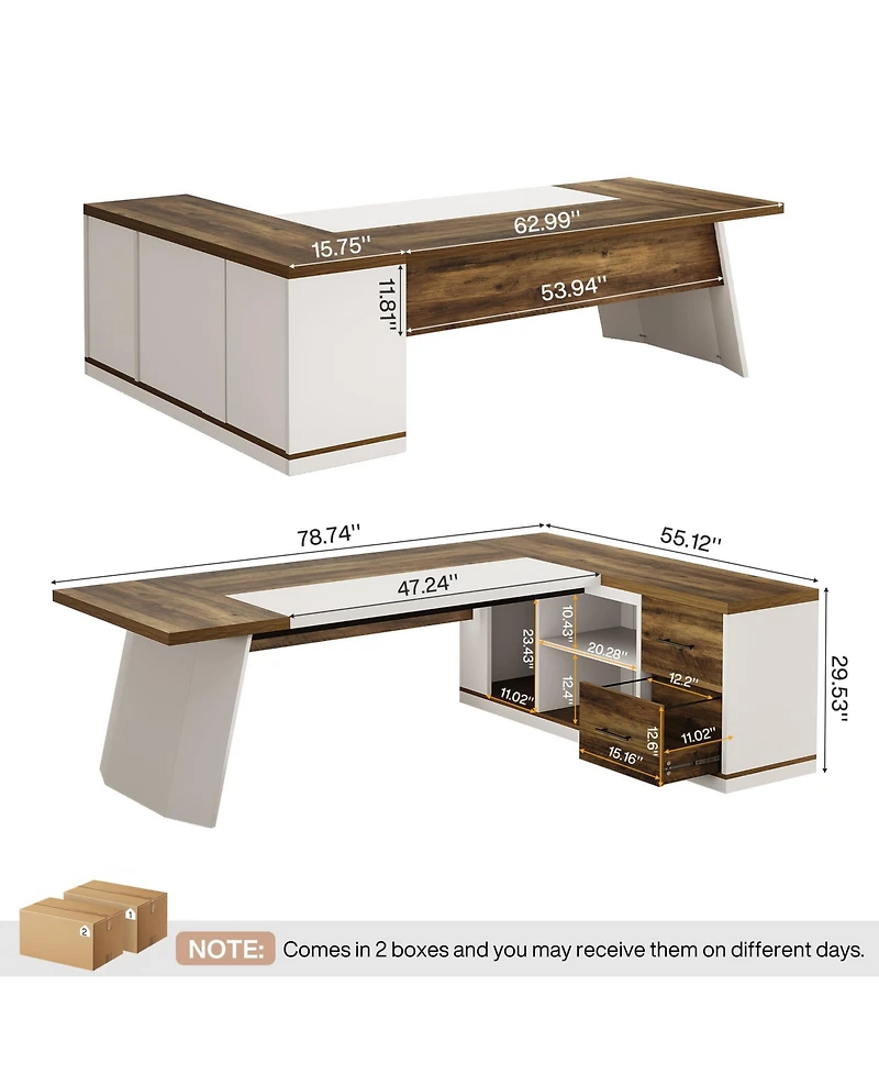 Tribesigns 78.7" L-Shaped Executive Desk, Modern Office Desk with 55.1" Storage Cabinet, Large Computer Table with Drawers
