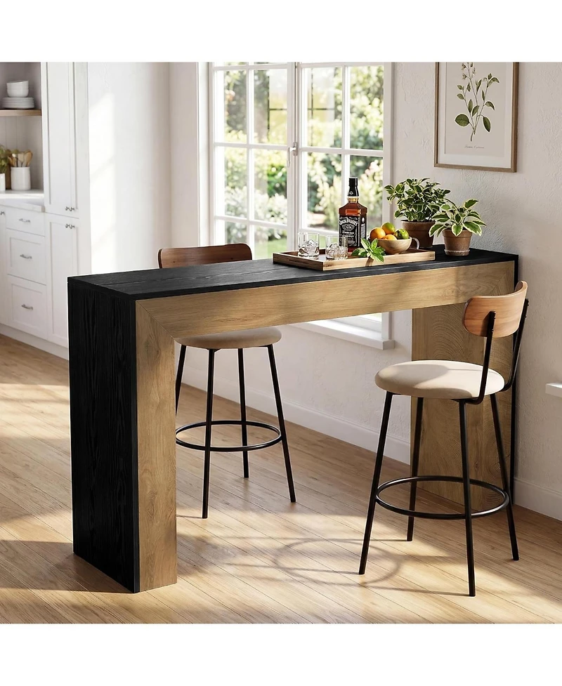 Tribesigns 63" Bar Table, Modern Industrial Counter Height Dining Table with Stable Base, Wood Minimalist Narrow Home Bar Unit