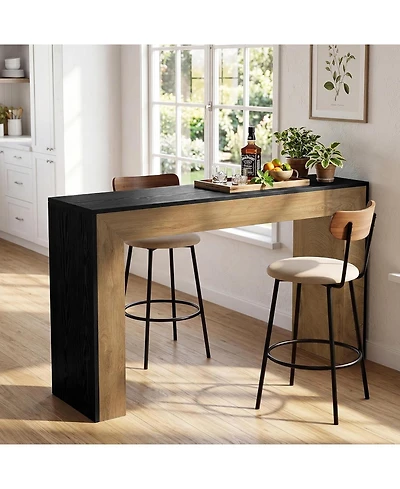 Tribesigns 63" Bar Table, Modern Industrial Counter Height Dining Table with Stable Base, Wood Minimalist Narrow Home Bar Unit