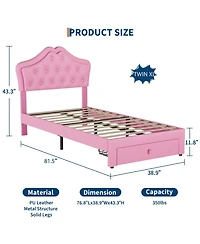 gaomon Upholstered Platform Bed Frame with Led Lights, Crystal Tufted Headboard, Storage Drawer, Noise-Free Slats