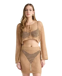 Nvlt Women's Crochet Swim Cover Up Top and Skirt Set