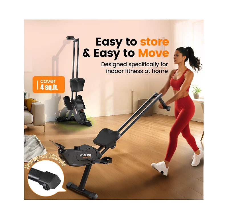 Fed Fitness Magnetic Rowing Machine 350LB Capacity, Foldable Home Rower with 16-Level 115lbs Resistance and Bluetooth