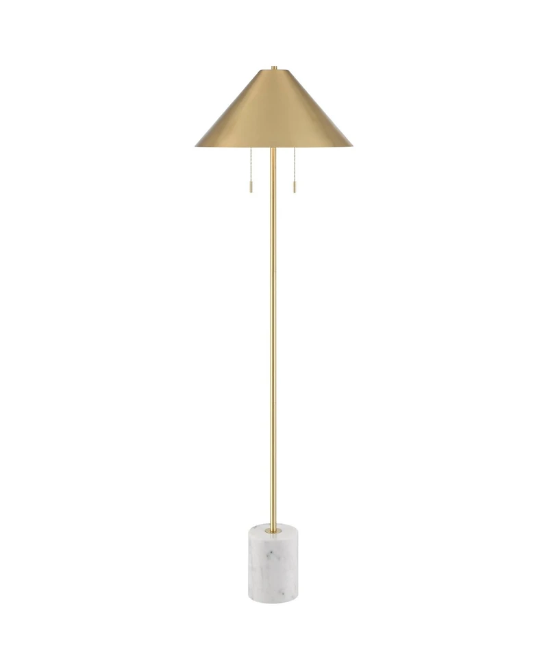 Possini Euro Design Scava Mid Century Modern 61 1/2" Tall Standing Floor Lamp Pole Pull Chain Marble Antique Brass Finish