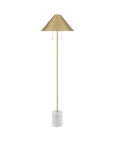 Possini Euro Design Scava Mid Century Modern 61 1/2" Tall Standing Floor Lamp Pole Pull Chain Marble Antique Brass Finish