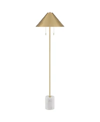 Possini Euro Design Scava Mid Century Modern 61 1/2" Tall Standing Floor Lamp Pole Pull Chain Marble Antique Brass Finish