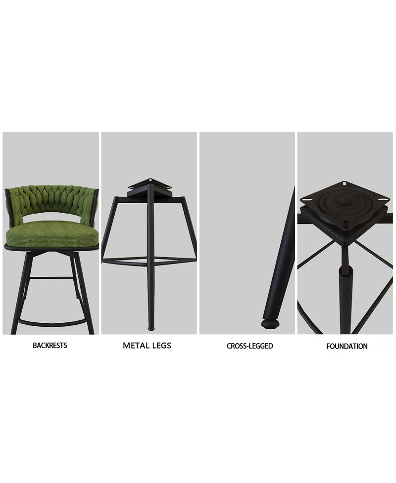 flynama 26" Linen Woven Swivel Bar Stools Set of 2, Green