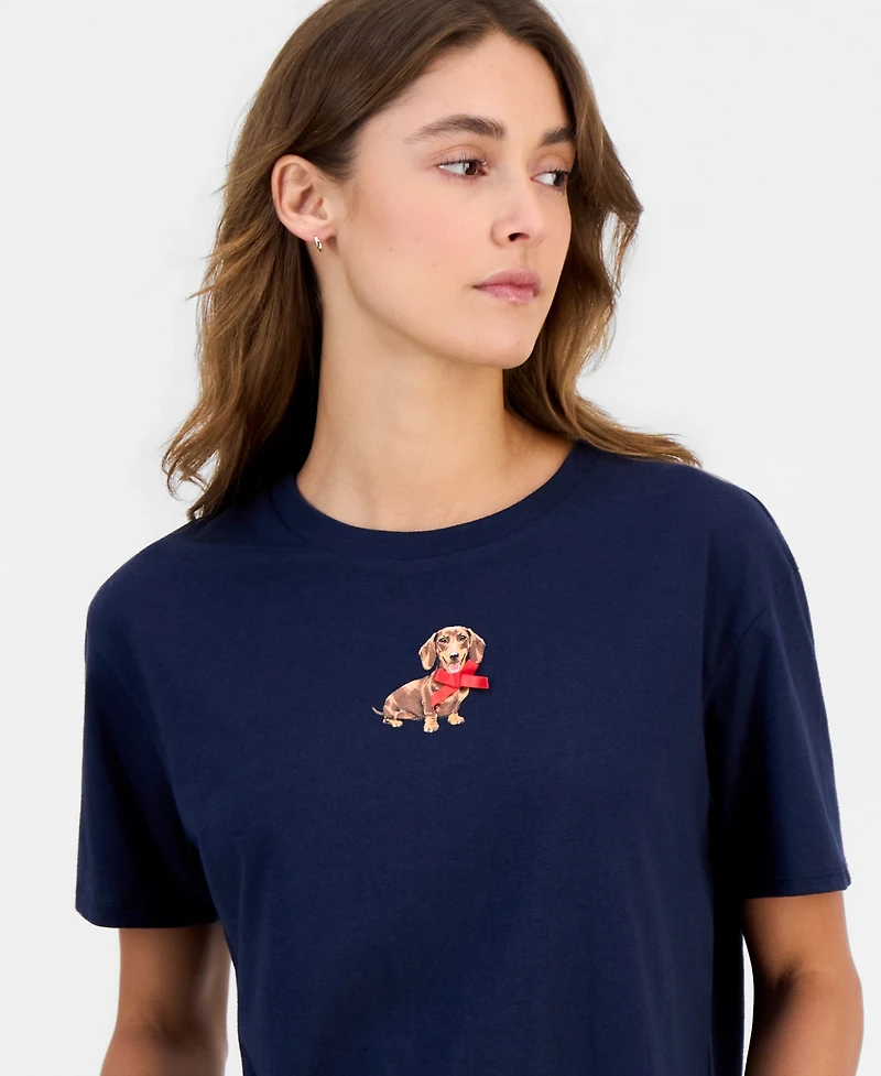 Rebellious One Juniors' Dachshund Bow Graphic Crop Tee