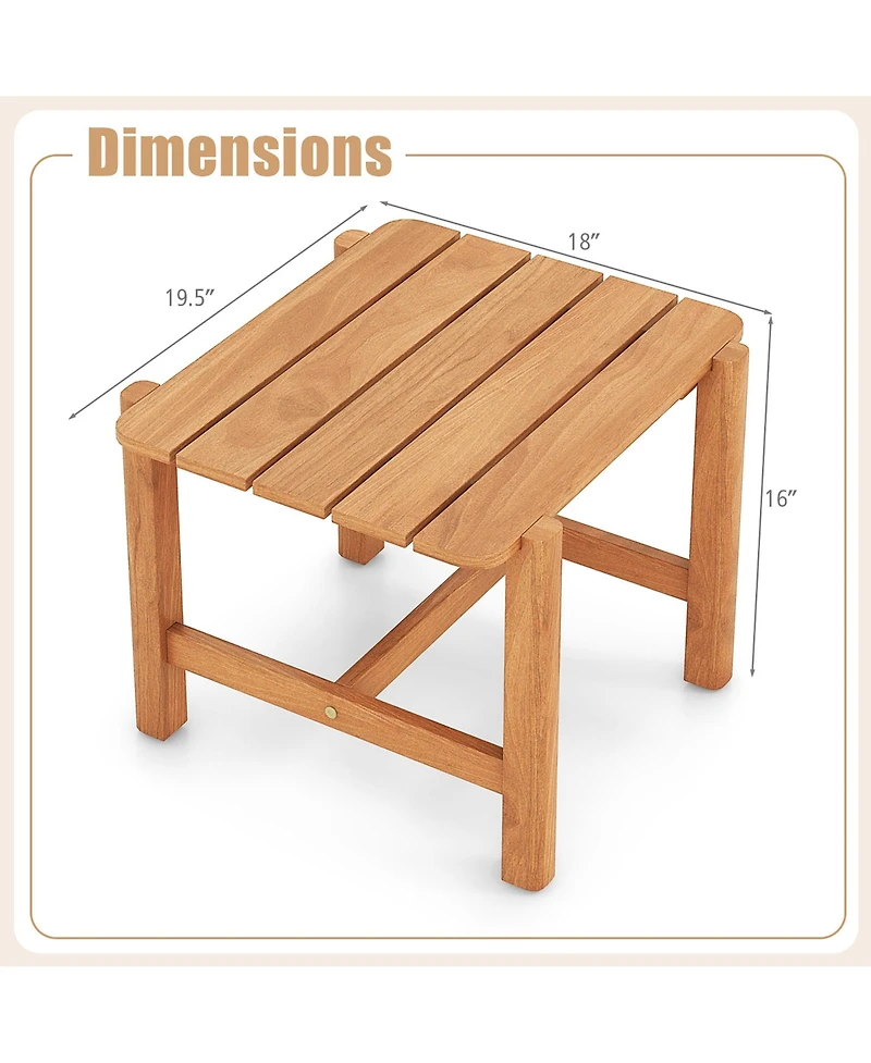 Gymax Patio Teak Wood Side Table with Slatted Tabletop Small Coffee Table for Porch