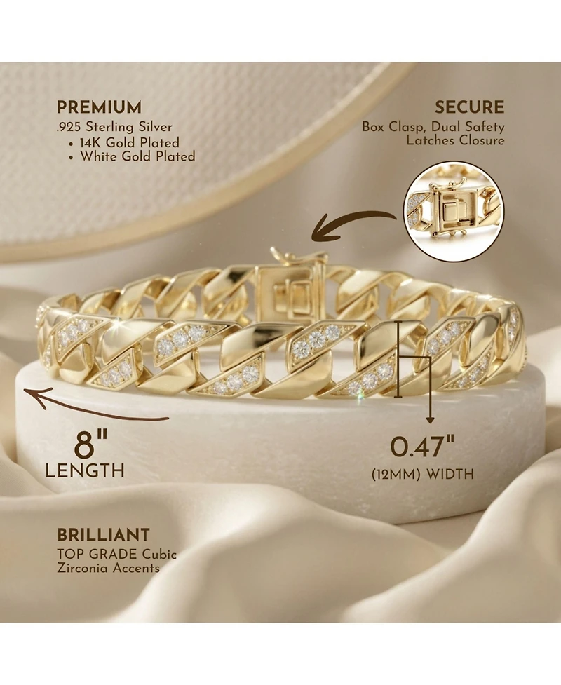 Men's Sterling Silver Iced Out Cubic Zirconia Braided Cuban Chain Bracelet