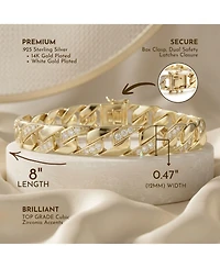 Men's Sterling Silver Iced Out Cubic Zirconia Braided Cuban Chain Bracelet
