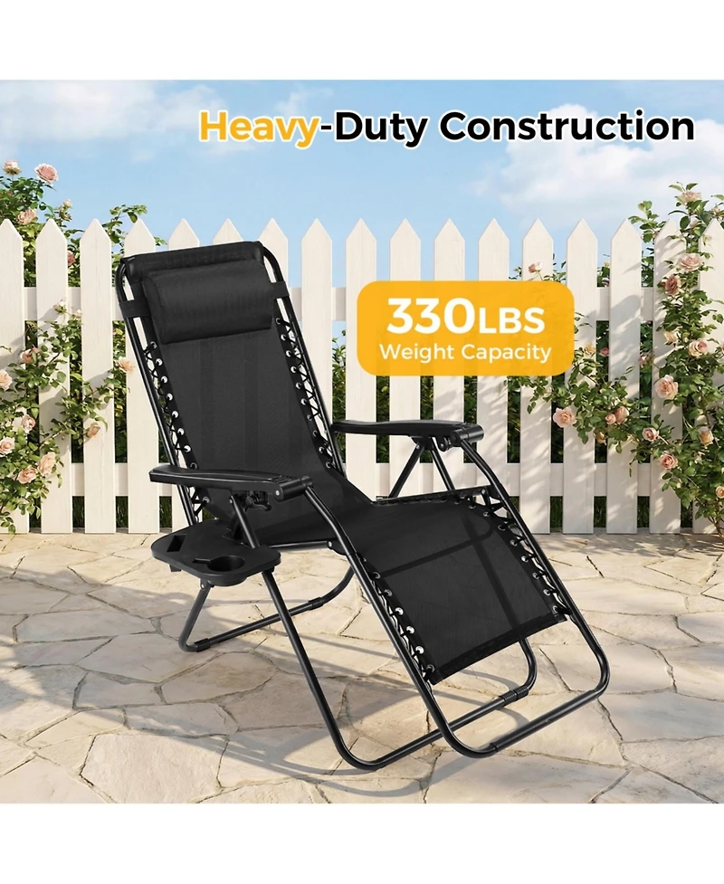 Yiortwo Set of 2 Zero Gravity Lounge Chairs Reclining Patio with Cup Holder