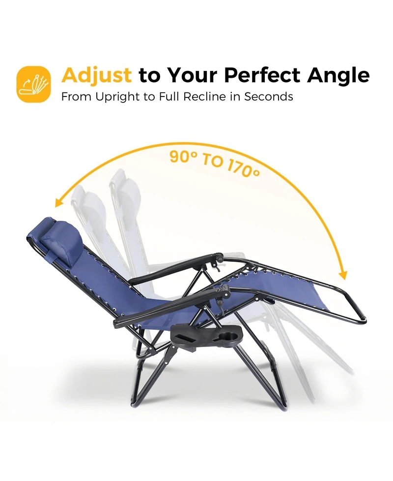Yiortwo Set of 2 Zero Gravity Lounge Chairs Reclining Patio with Cup Holder