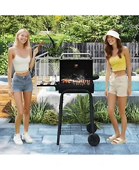 Yiortwo 24" Barrel Charcoal Grill with Thermometer, Foldable Side Table and Wheels