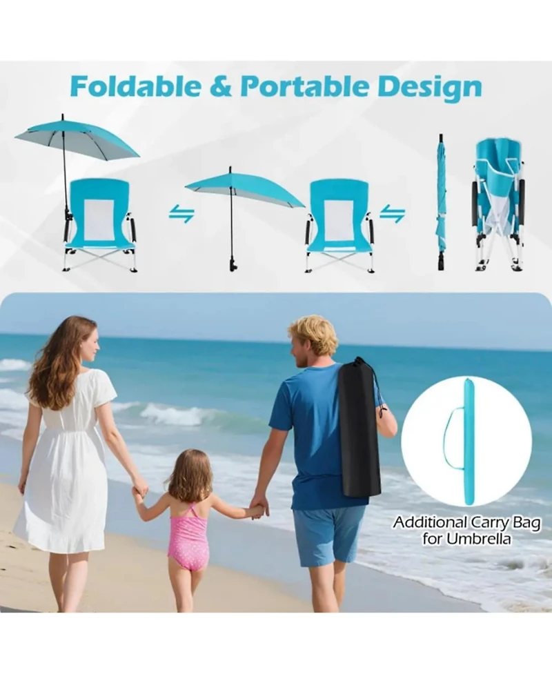 Yiortwo Beach Chair with Umbrella UPF50+, Foldable Portable Outdoor Chair
