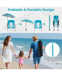 Yiortwo Beach Chair with Umbrella UPF50+, Foldable Portable Outdoor Chair
