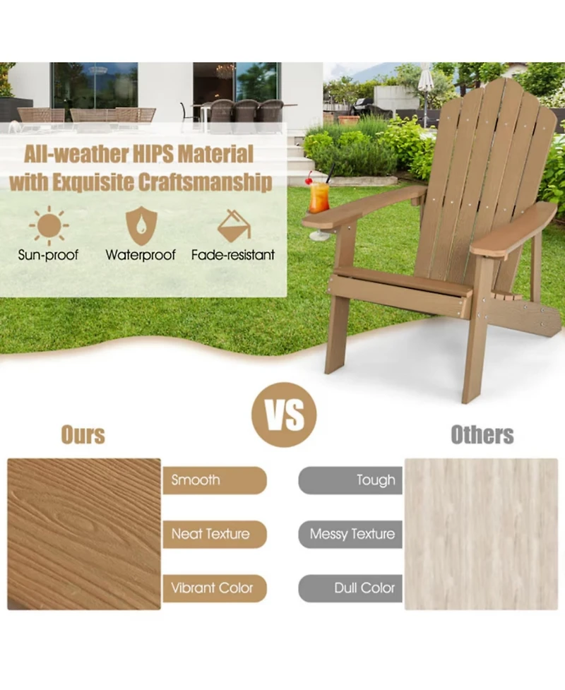 Yiortwo Adirondack Chair with Hidden Cup Holder, Weather Resistant Outdoor