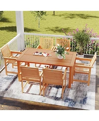 Gymax 7-Piece Patio Wood Dining Table Set Outdoor Rectangular Table and 6 Armchairs