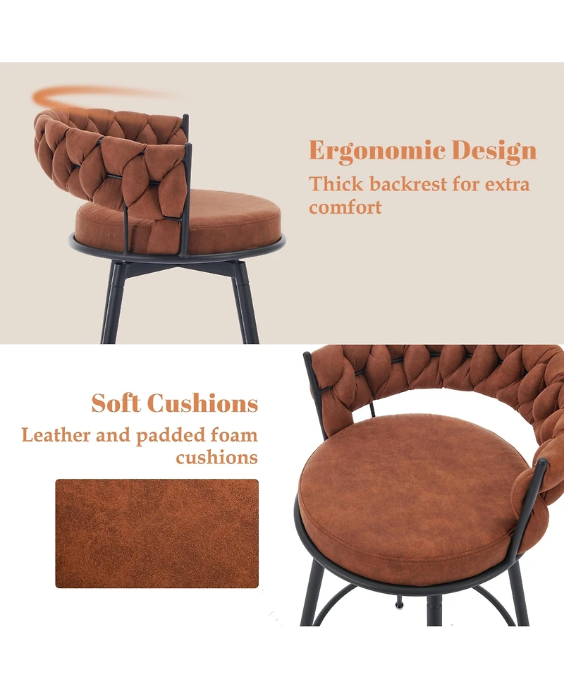 Dyhome 28 inch Bar Stools Set of 3, Modern Counter Height Stools, 360° Swivel Suede Fabric Stool Chairs with Woven Back and Footrest