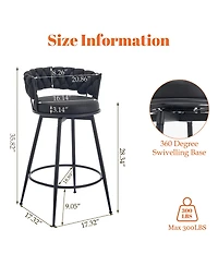 Dyhome 28 inch Bar Stools Set of 2, Modern Counter Height Stools, 360° Swivel Suede Fabric Stool Chairs with Woven Back and Footrest