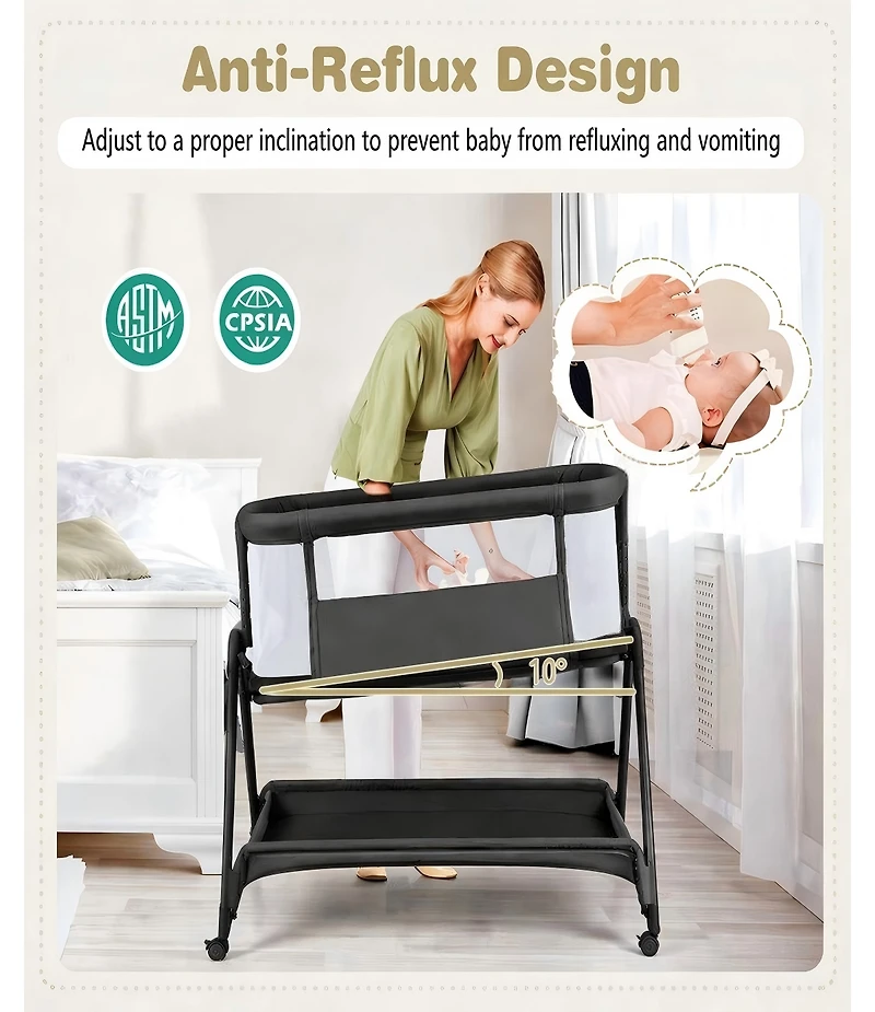 Gouun Portable Bedside Bassinet with 7 Adjustable Heights