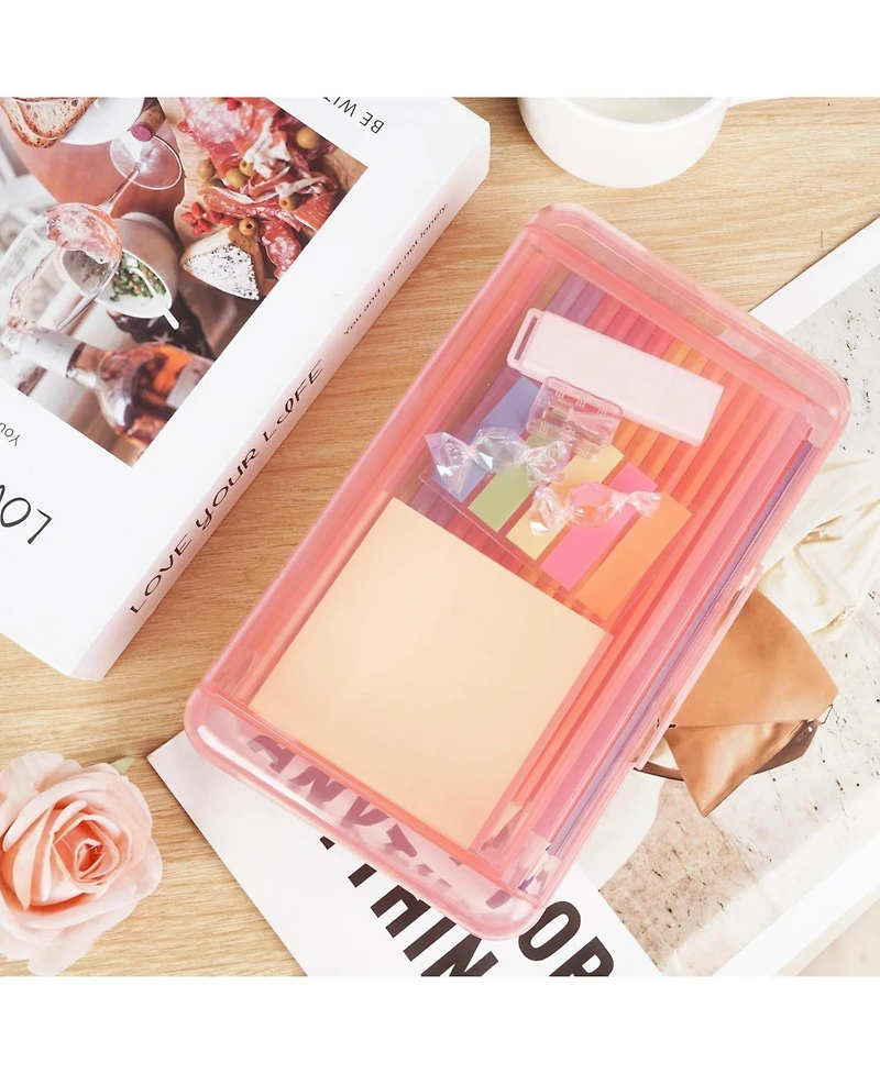 Danrong Plastic Pencil Box Large Capacity Double Layer, Hard Case with Snap Lid for Kids Adults School Office