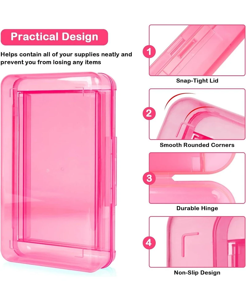 Danrong 2 Pack Double Layer Plastic Pencil Box Large Capacity, Hard Snap Lid Case for School Office Supplies