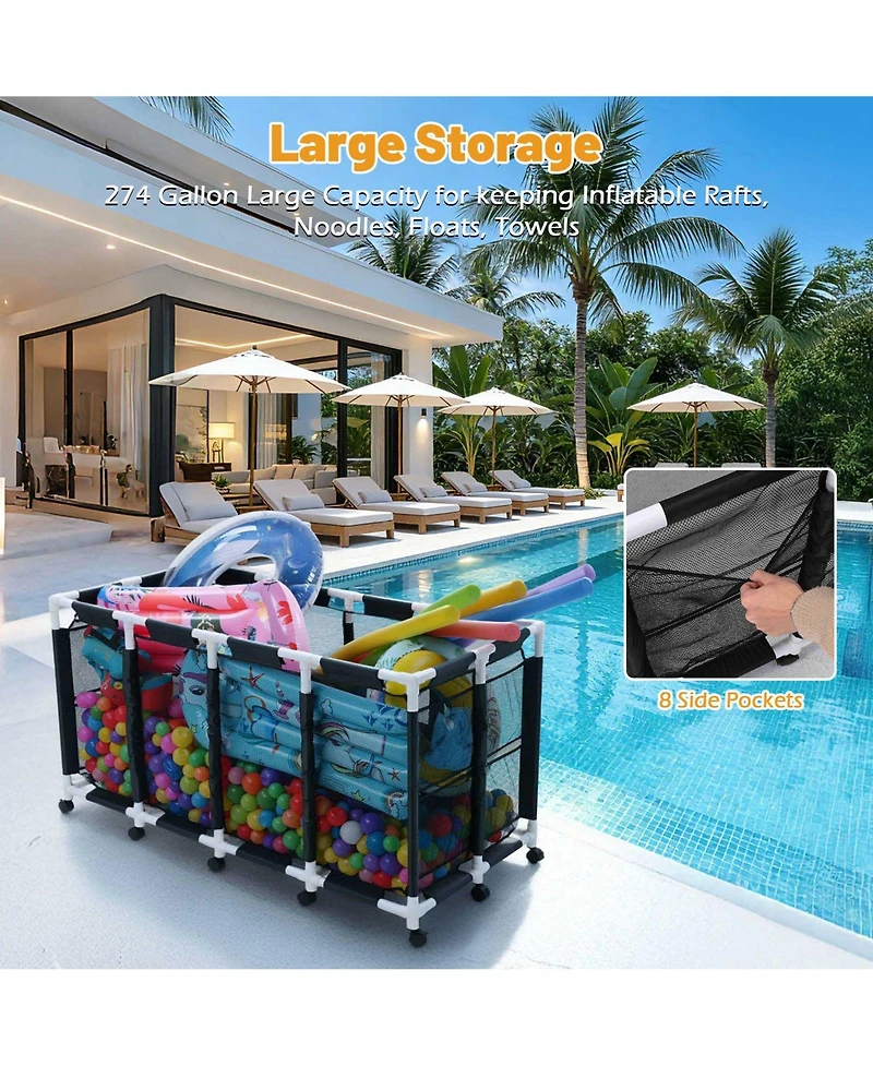 Yescom 274 Gallon Pool Float Storage Bin for Toy Raft Noodles 67"x32"x36" Pvc Rolling Cart Organizer
