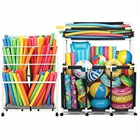 Yescom 424 Gal Pool Float Storage Bin 2 Tiers with Towel Rack Holder Set Rolling Noodles Raft Cart